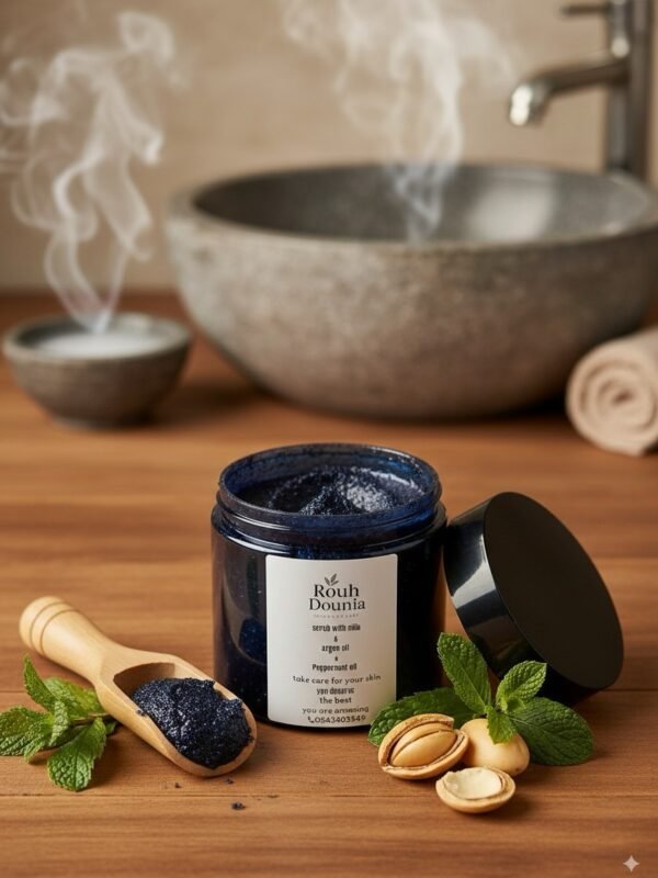 سكراب النيلة و زيت ارغان و زيت الأساسي scrub Nila and argan oil and Peppermint essential oil